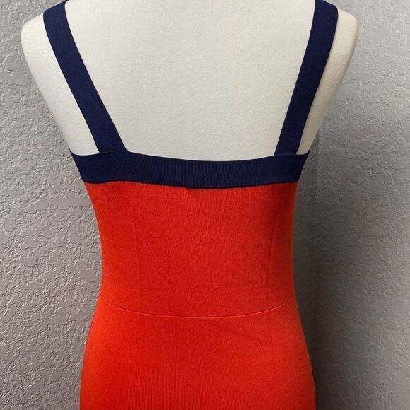 STAUD tomato red/blue straps w/ buttons dress knit S pinup retro - Picture 6 of 13